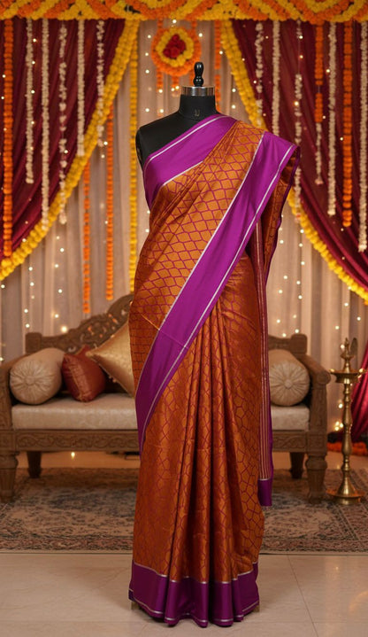 Handloom Pure Satin Silk Contrast Satin Border Saree