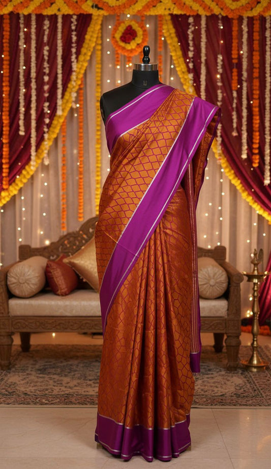 Handloom Pure Satin Silk Contrast Satin Border Saree