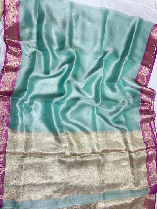 Pure Plain Tissue Silk Scalloped Zari Border Saree…