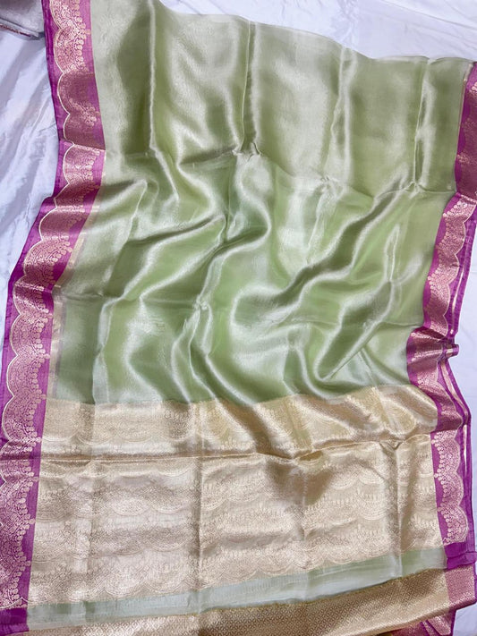 Pure Plain Tissue Silk Scalloped Zari Border Saree…