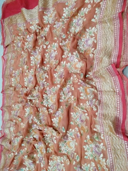 Banarasi pure georgett chiffon handloom khaddi meenakari dupatta