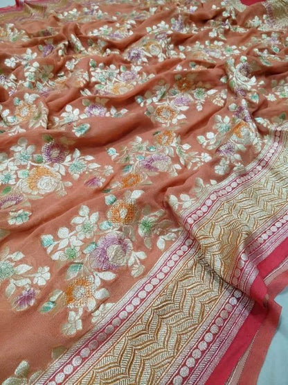 Banarasi pure georgett chiffon handloom khaddi meenakari dupatta