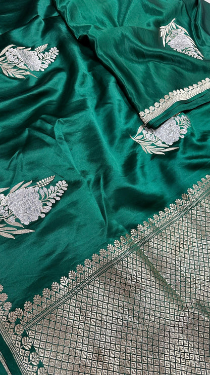 Handwoven Pure Banarasi mashru silk Sona Rupa kaduwa buta Work Saree