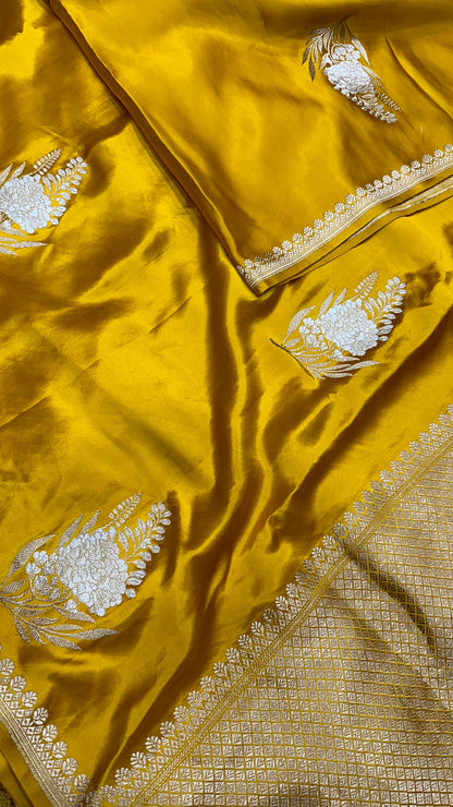 Handwoven Pure Banarasi mashru silk Sona Rupa kaduwa buta Work Saree