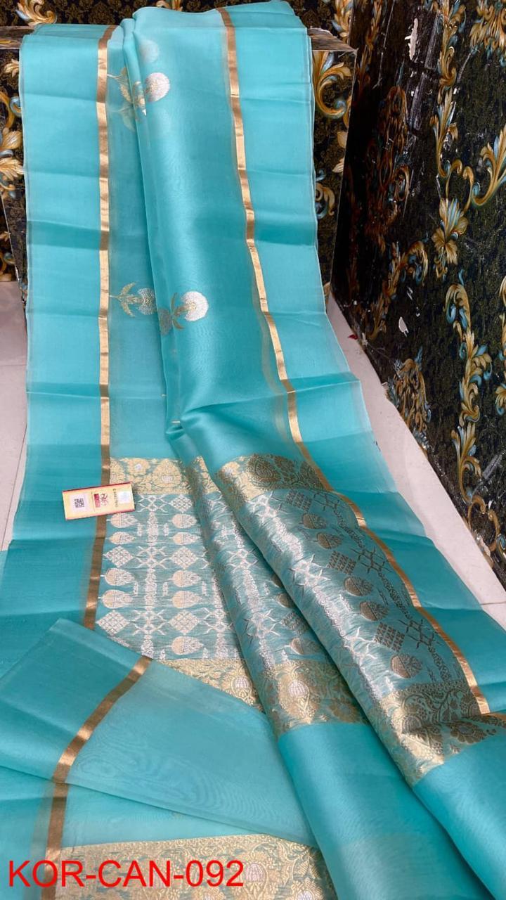 Handwoven Banarasi pure kora Organza sarees