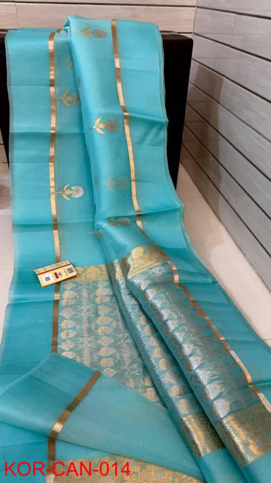 Handwoven Banarasi pure kora Organza sarees