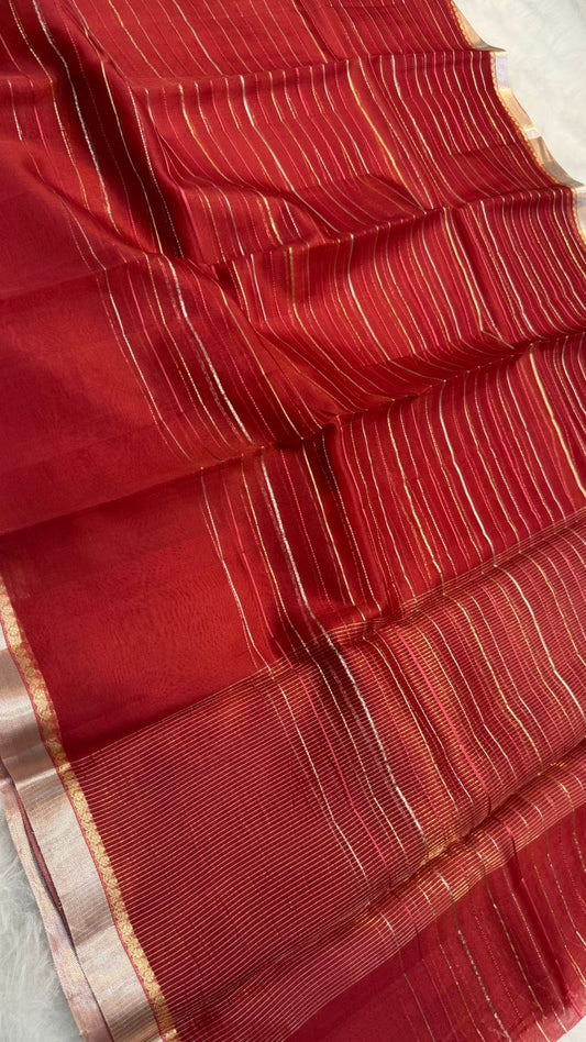 Pure Banarasi Soft Organza Silk Zari lines zari border saree