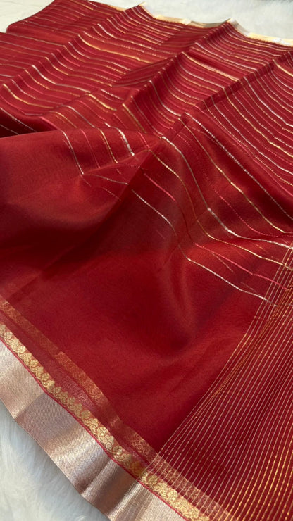 Pure Banarasi Soft Organza Silk Zari lines zari border saree