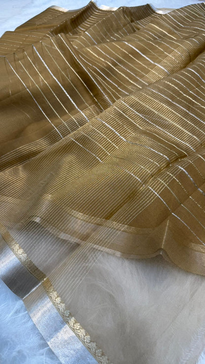 Pure Banarasi Soft Organza Silk Zari lines zari border saree