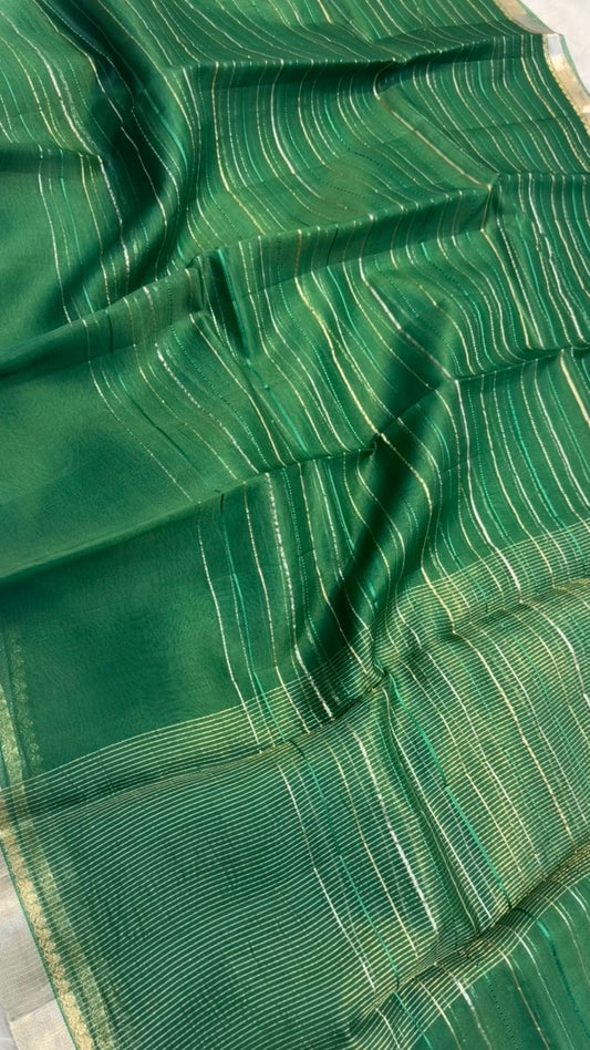 Pure Banarasi Soft Organza Silk Zari lines zari border saree