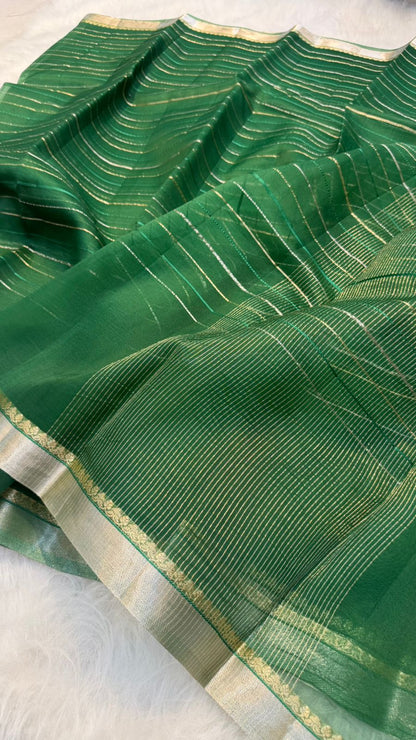 Pure Banarasi Soft Organza Silk Zari lines zari border saree