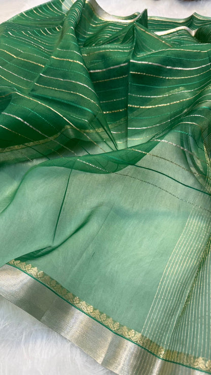 Pure Banarasi Soft Organza Silk Zari lines zari border saree